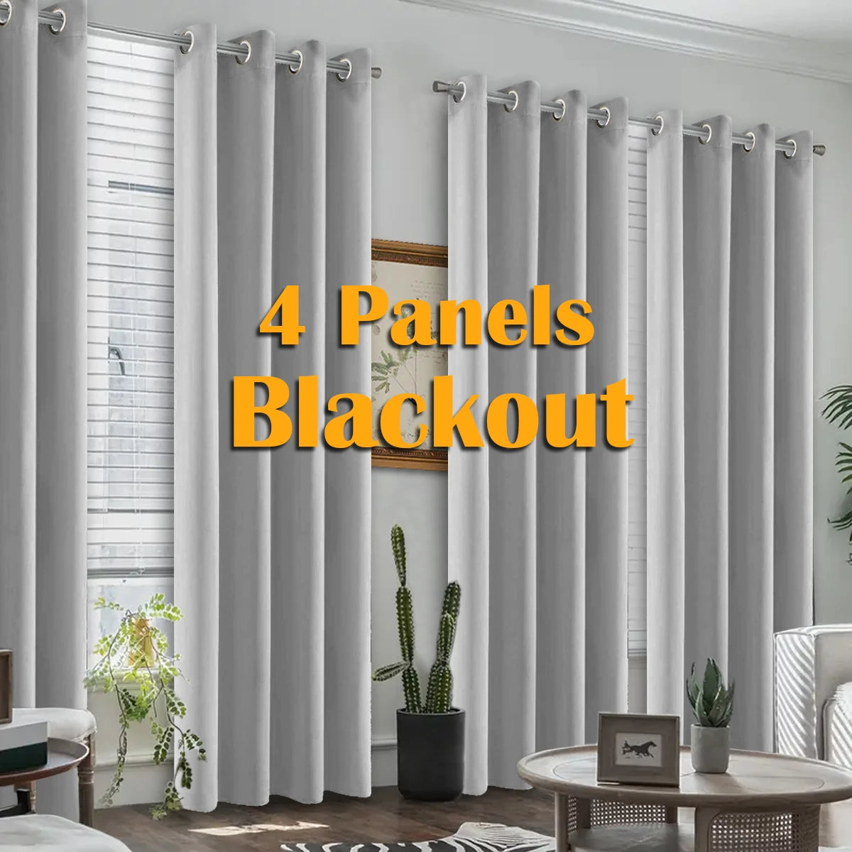 4PCS Blackout Curtains – Heat-Insulated Grommet Panels for Bedroom & Living Room | Noise Reduction & Room Darkening Drapes
