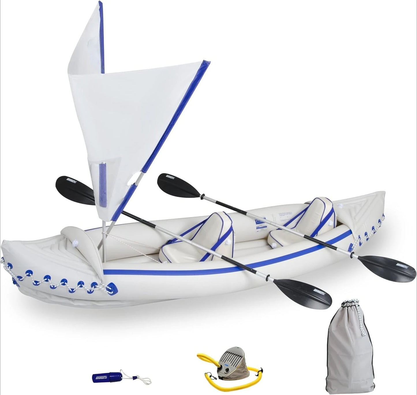 SE370 Inflatable Kayak – 1 to 3 Person Portable Kayak with Seats, Paddles, Foot Pump & Carry Bag – Lightweight & Stowable Touring Kayak for Lakes, Rivers & Ocean