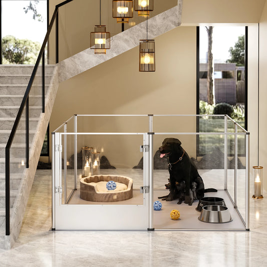 BingoPaw Clear Acrylic Dog Playpen Fence – Transparent Pet Exercise Pen with Waterproof Whelping Pad for Cats, Puppies, and Small Animals