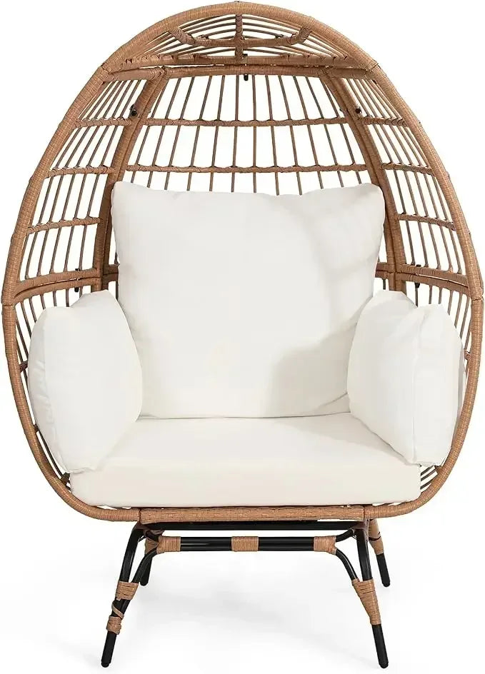 Outdoor Swivel Natural Rattan Egg Chair for Adult  with overstuffed Cushions