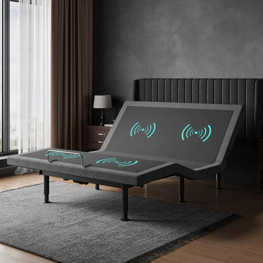 Queen with Massage Adjustable Bed Base with Wireless Remote Electric Power Bed Foundation Under-Bed Lighting