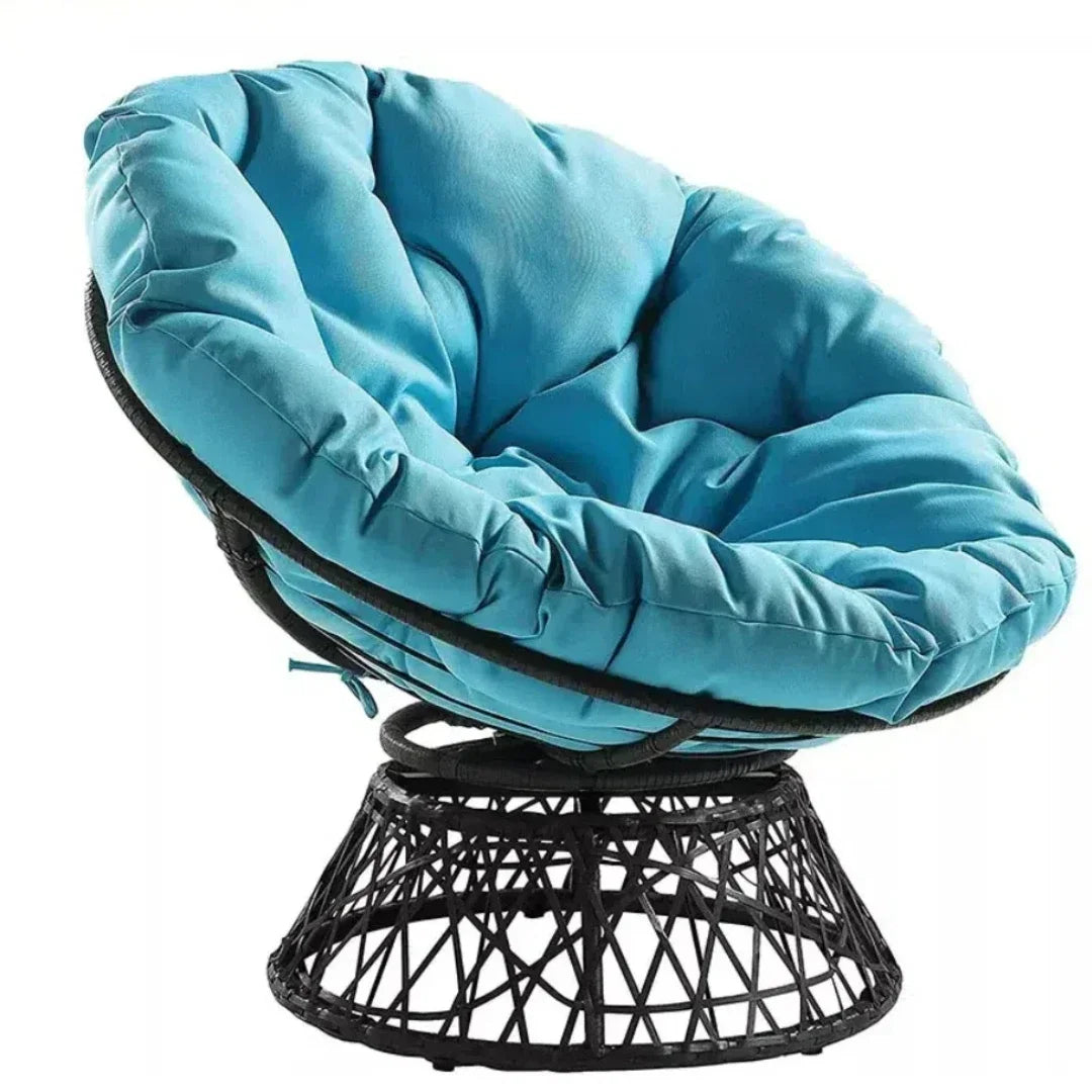 38" Swivel Wicker Papasan Chair – Ergonomic Comfort with Tufted Cushion & 360° Rotation
