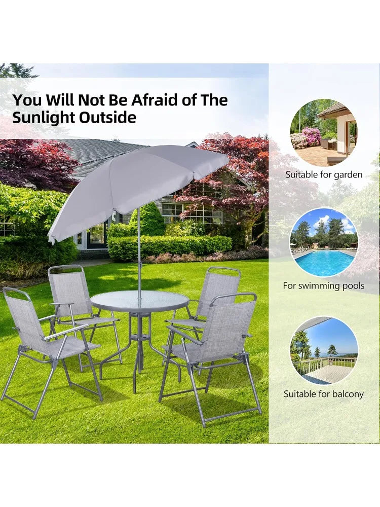 6-Piece Folding Patio Dining Set – All-Weather Metal Outdoor Table & Chairs for Garden, Balcony, or Patio