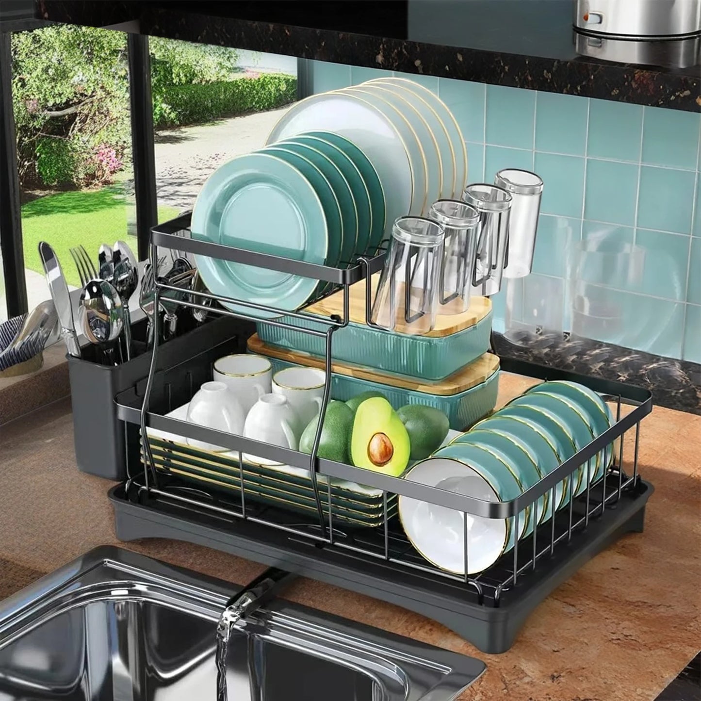 Large 2-Tier Dish Drying Rack – Removable High-Capacity Kitchen Countertop Dish Drainer