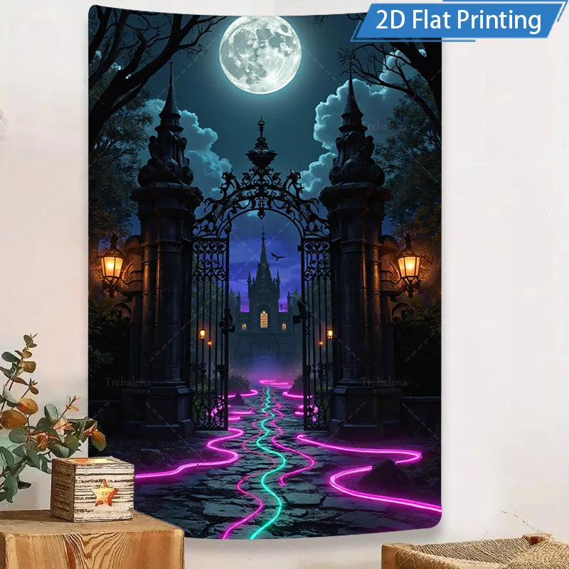 Halloween Wall Tapestry – Gothic Skull Witch with Pumpkins, Spooky Horror Décor for Home, Bedroom, or Party