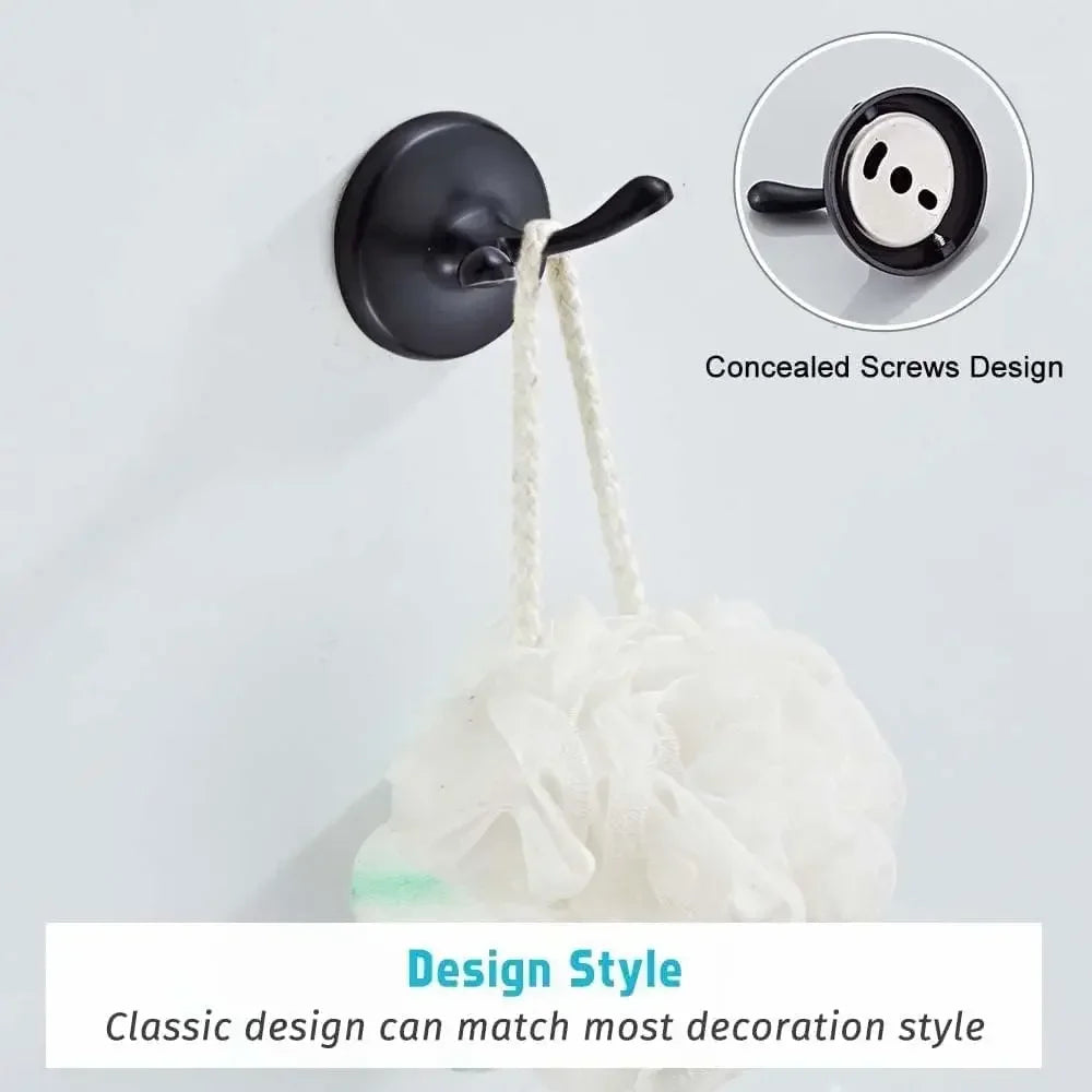 8-Piece Wall Mounted Bathroom Accessory Set – Adjustable Towel Bar, Towel Ring, Toilet Paper Holder, Robe Hooks & More