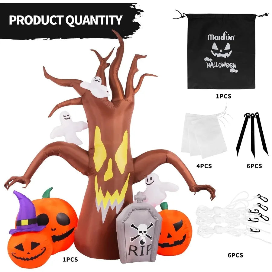 8FT Halloween Inflatable Dead Tree Decoration with Built-In LED Lights – Spooky Blow-Up for Outdoor Garden, Lawn, or Yard Display