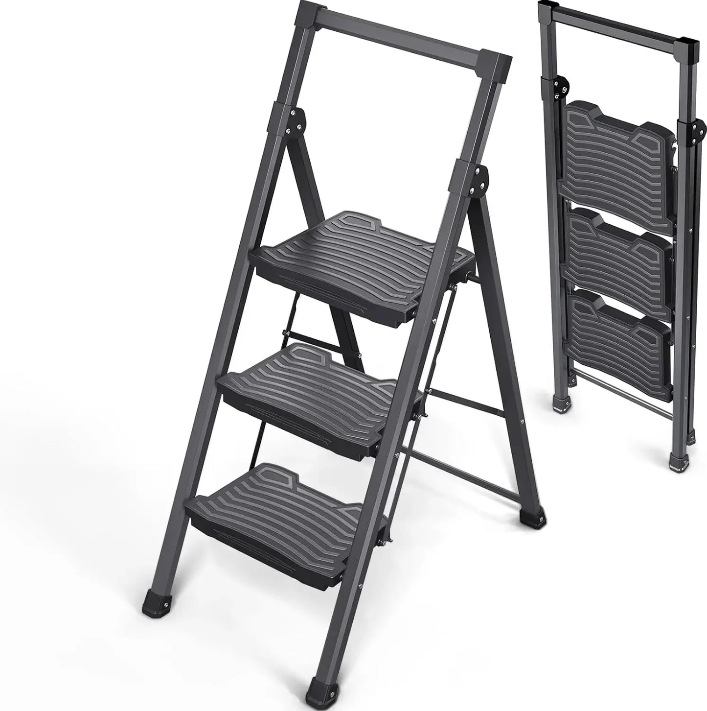 Step Ladder Folding – Heavy-Duty 900lbs Capacity with Anti-Slip Wide Pedals & Handrails, Lightweight Household Ladder, Certified for Safety