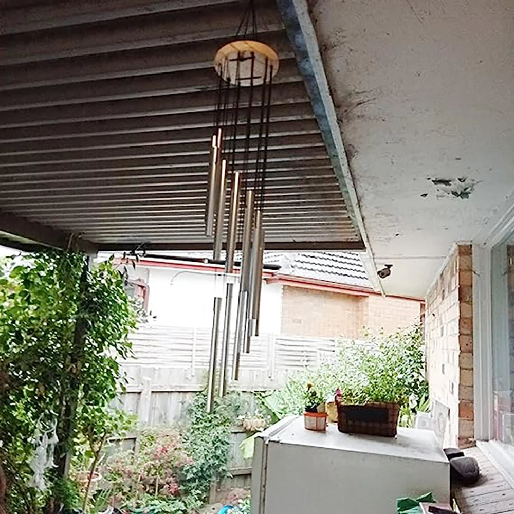12-Tube Aluminum Alloy Wind Chimes with Hook – Gold/Silver Bells for Outdoor Garden, Home, Wedding, Party, or Memorial Gift