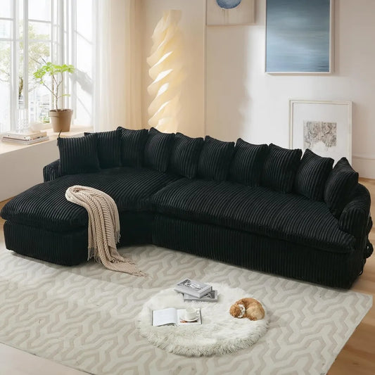 127" Cloud Corduroy Curved Sofa – Modern L-Shaped Sectional Couch for Living Room