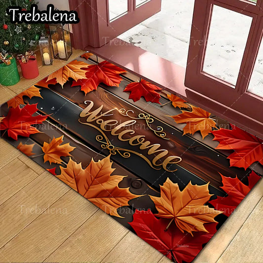 1PC Autumn Leaves Welcome Door Mat – Fall Decorative Doormat for Home Entryway, Porch & Indoor/Outdoor Use