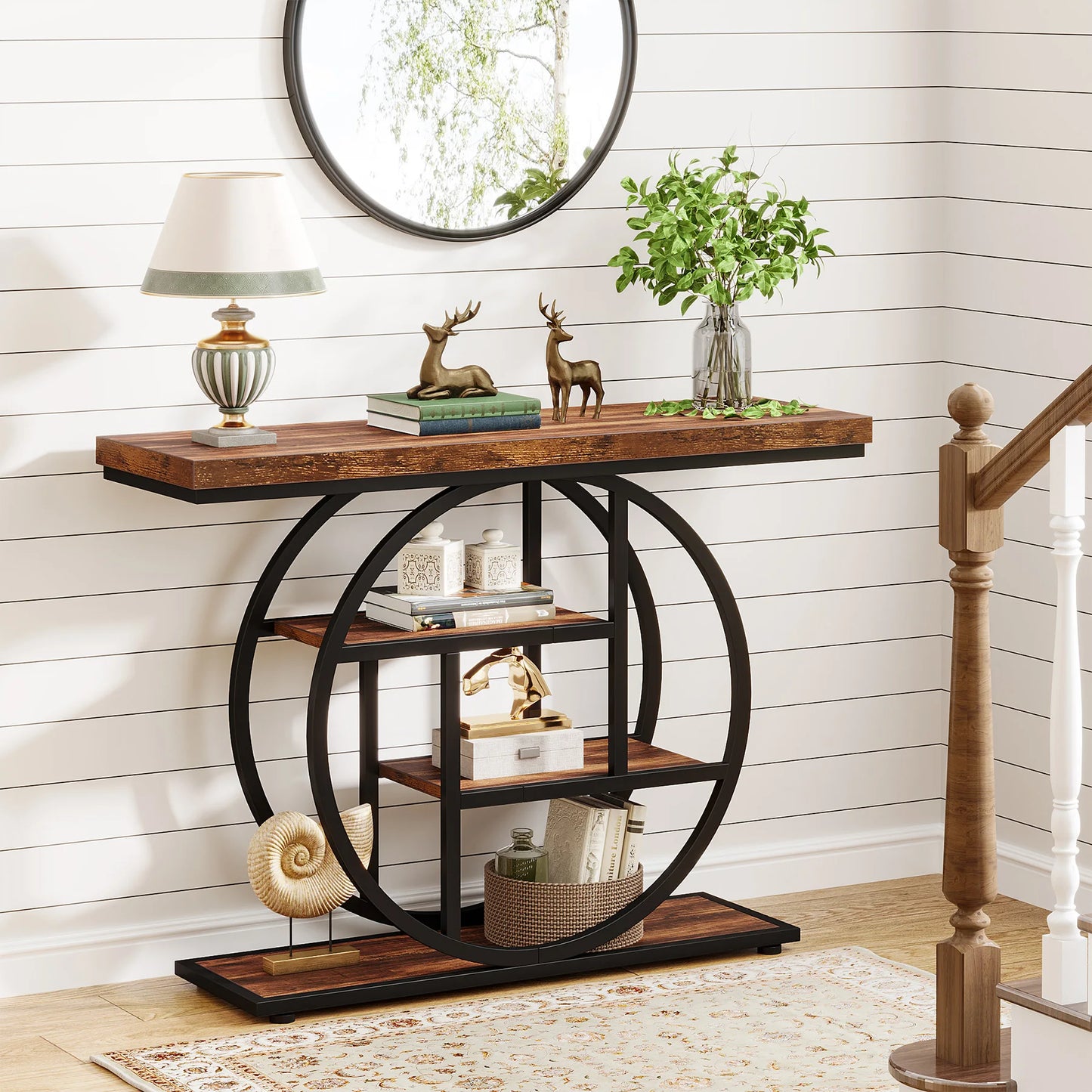 Console 4-Tier Wood and Metal Entryway Table