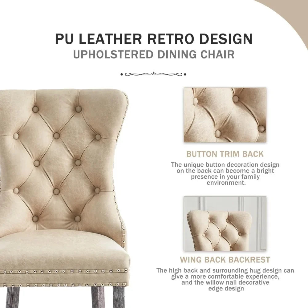 Leather Dining Chairs Set of 6 – Upholstered Wingback Dining Chairs with Nailhead Trim & Solid Wood Legs – Luxury Dining Room Side Chairs