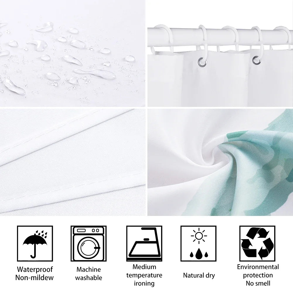 🦇 Spooky Halloween Skeleton & Crow Shower Curtain – Gothic Black Cat & Bat Design with Hooks