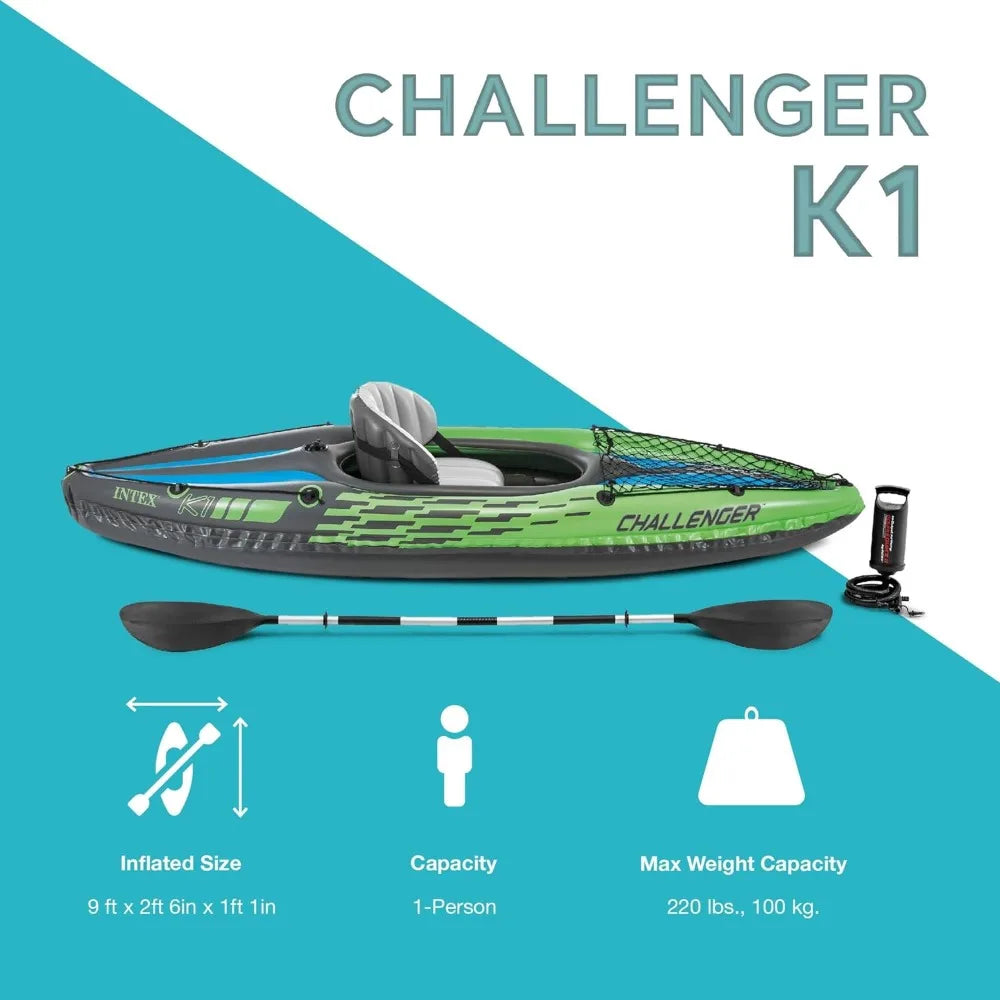 Challenger Series Inflatable Kayak – Durable 1 or 2 Person Kayak with 86" Paddle, Adjustable Seat & High-Output Pump – Heavy-Duty SuperStrong PVC Construction