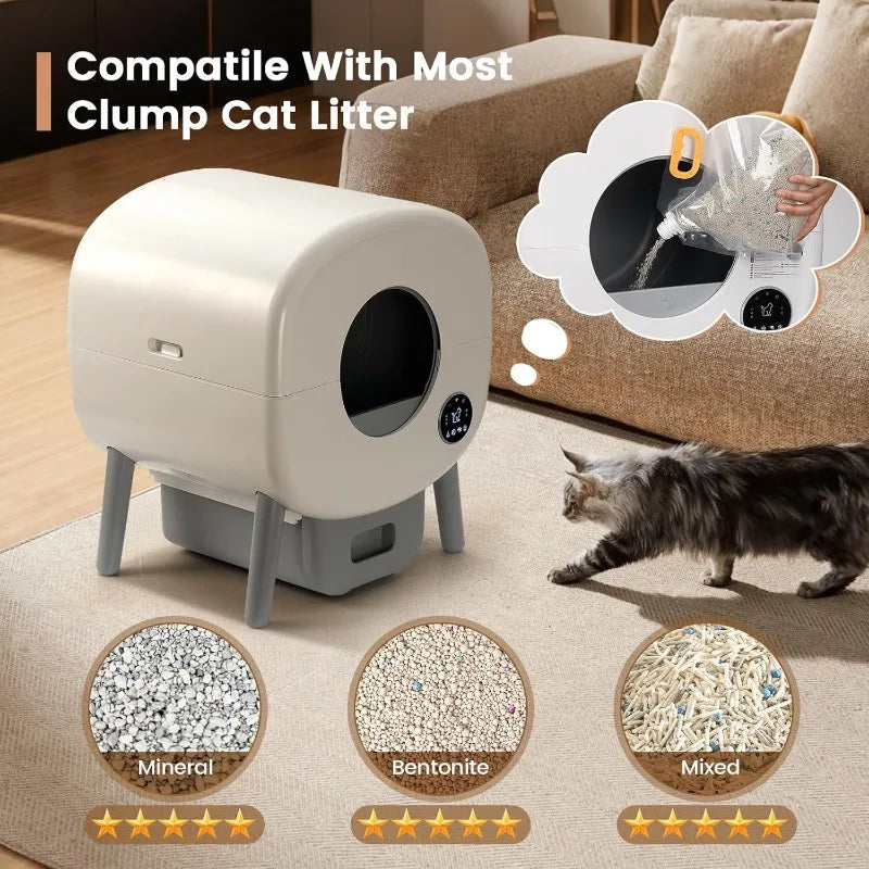 🚽 Extra Large Automatic Self-Cleaning Litter Box – App-Controlled, Odor-Free Smart Cat Box for Multiple Cats with Ambient Light & Hygienic Waste Disposal