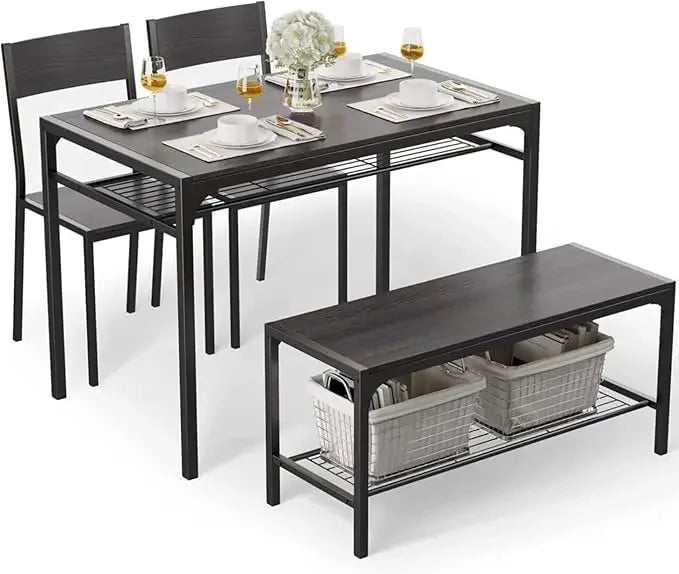 3-Piece Kitchen Dining Table Set with Chairs & Bench – Compact Dining Furniture for Small Spaces & Apartments