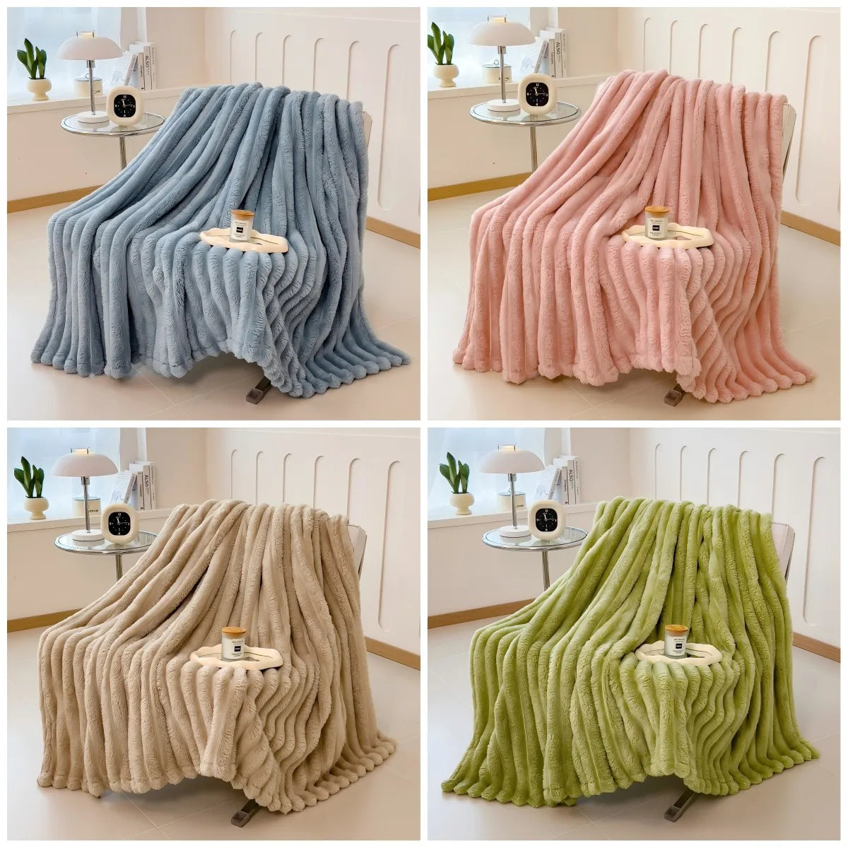 Solid Color Thickened Wide Striped Multifunctional Comfy Blanket