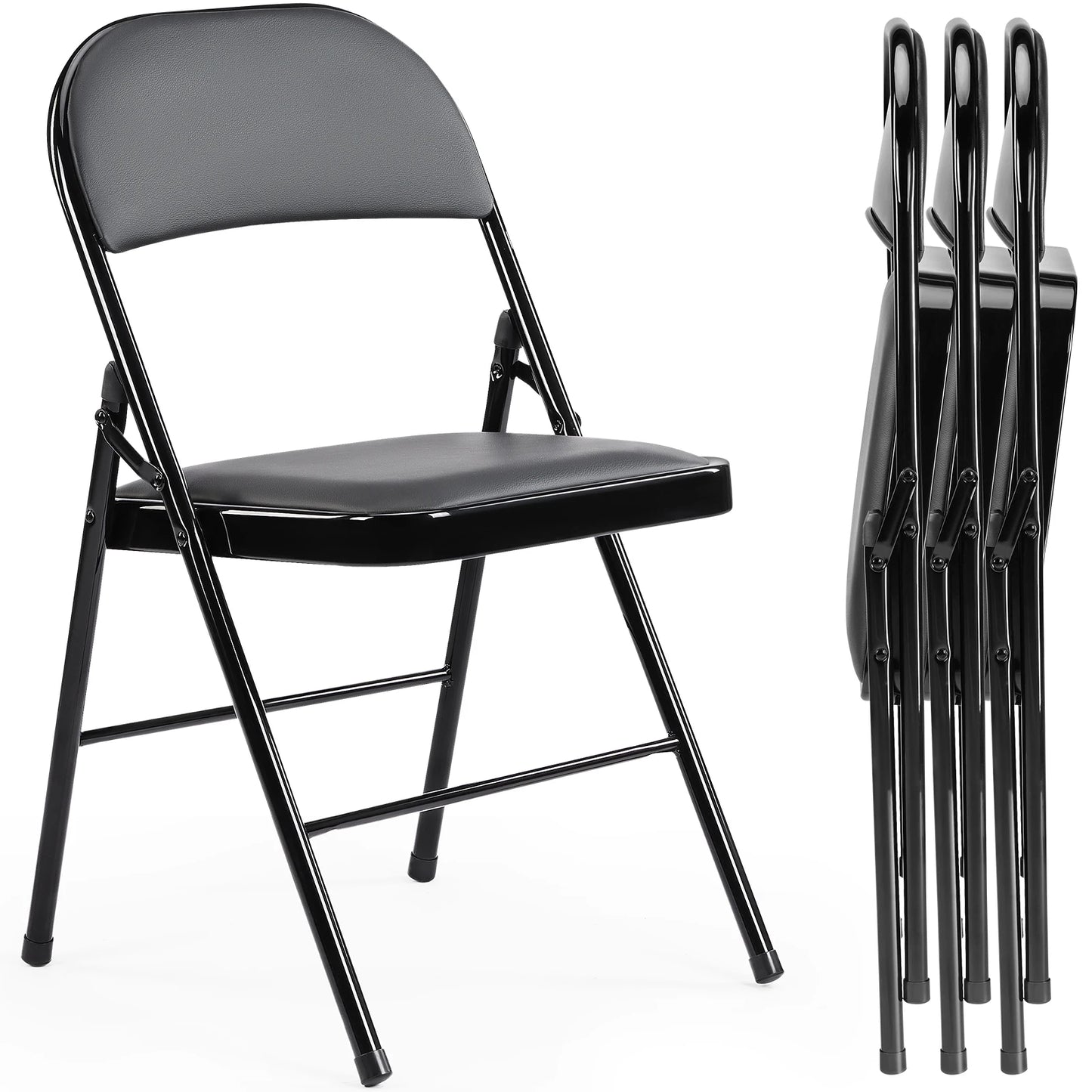 JHK Leather Padded Folding Chair 4-Pack – Sturdy Metal Frame, Comfortable Design for Home, Office, or Outdoor Use