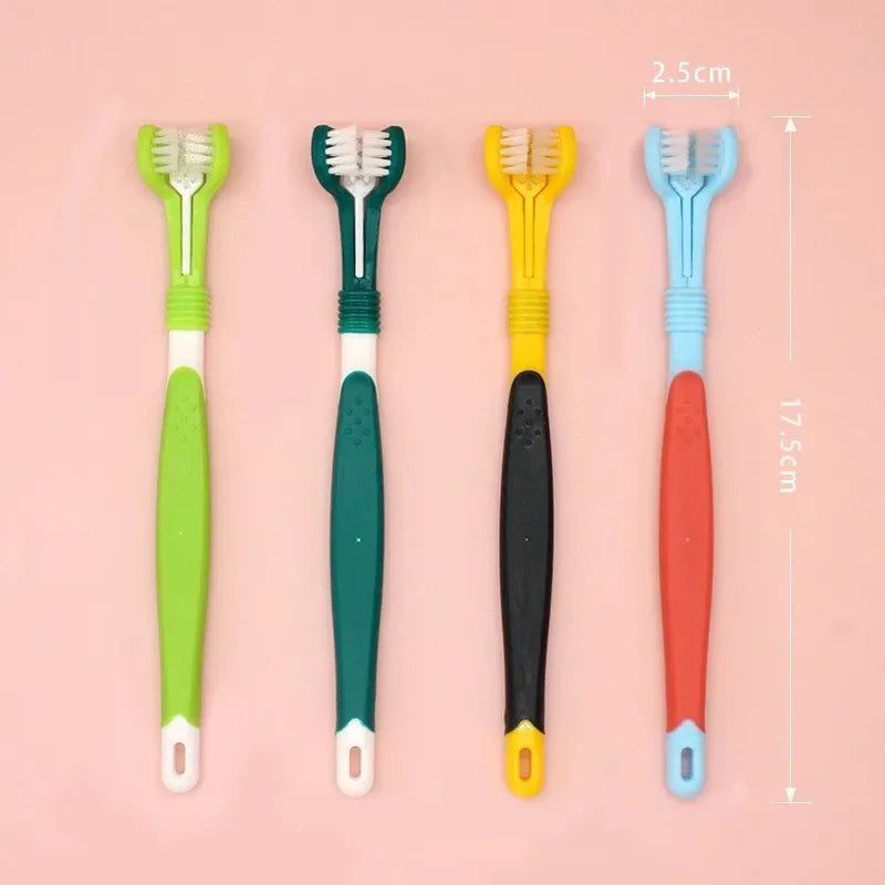 3-Sided Pet  Plastic Toothbrush - Easy Bad Breath & Tartar Removal for Dogs & Cats