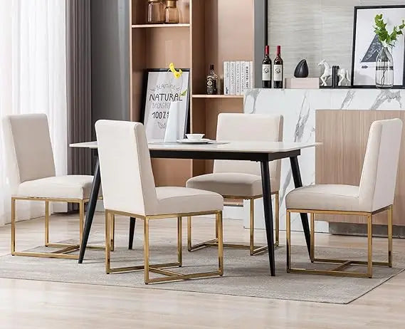 Faux Leather Upholstered Dining Chairs – Mid Century Modern Padded Kitchen Chairs with Black Metal Frame & Adjustable Foot Pads