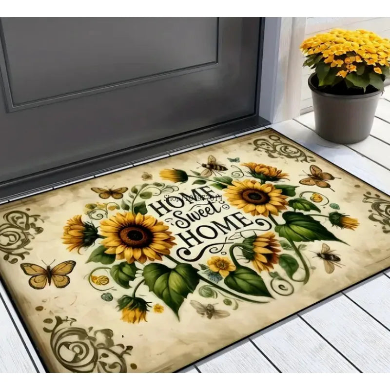 Sweet Home Welcome Mat – Sunflower Pattern, Non-Slip Indoor Floor Mat for Home Decoration