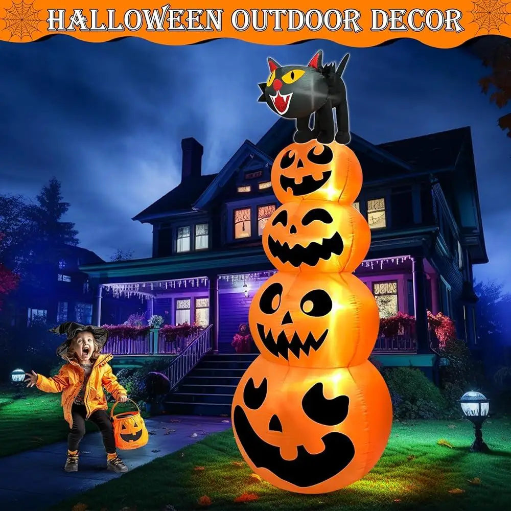 8FT Halloween Inflatable Pumpkin with Black Cat – Outdoor Blow Up Yard Decoration with LED Lights, Waterproof & Easy Setup