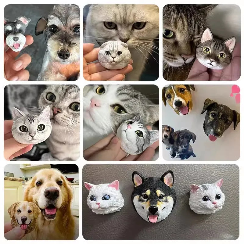 3D Dimensional Pet Cat Portrait Pet Customized Cat Keychain Fridge Magnets Dog Memorial Plaster Portrait Gift