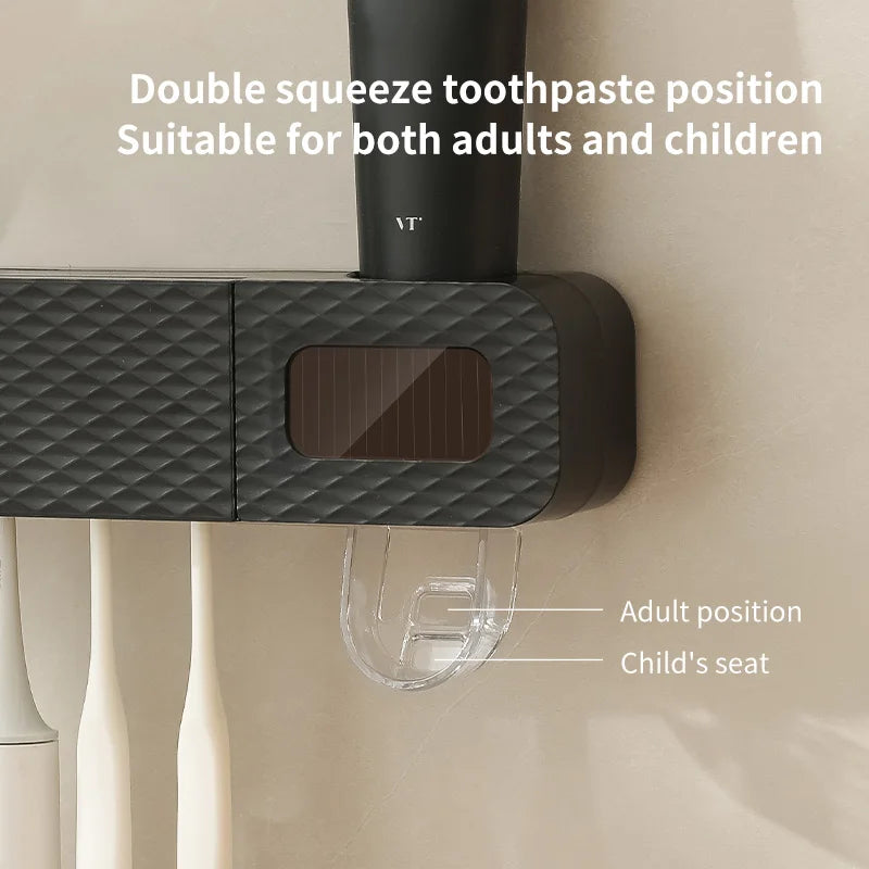 Smart Wall-Mounted Toothbrush Holder – 3-Slot Toothbrush Drying Rack with UV Sterilization & Toothpaste Dispenser