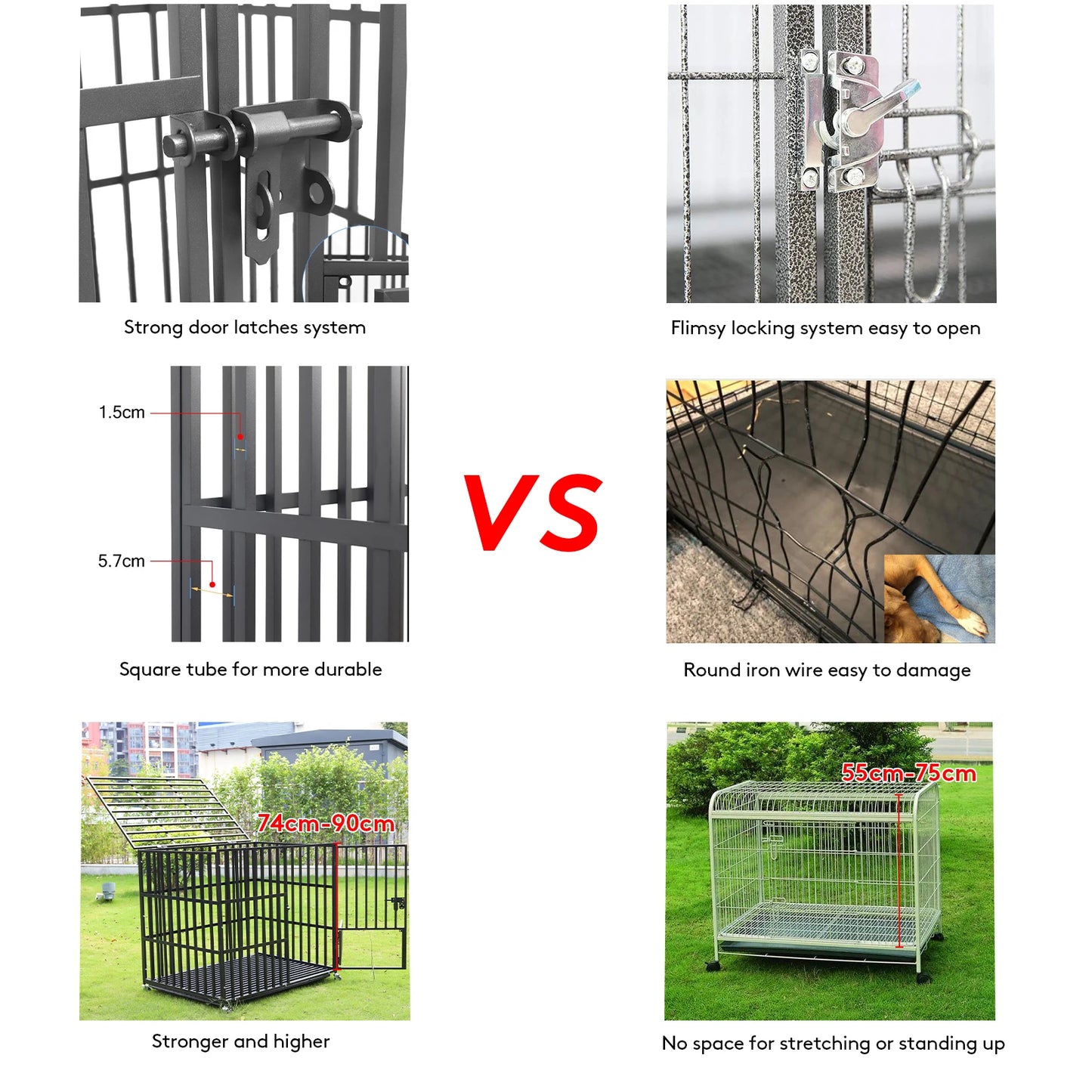 Heavy Duty Dog Crate with Wheels – L/XL/XXL Metal Pet Kennel with 3 Doors & Removable Tray