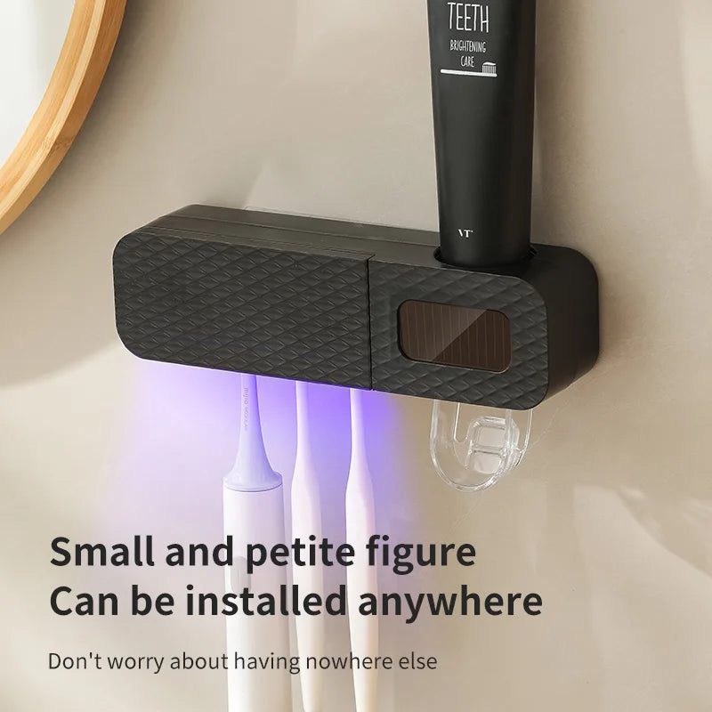 Smart Wall-Mounted Toothbrush Holder – 3-Slot Toothbrush Drying Rack with UV Sterilization & Toothpaste Dispenser