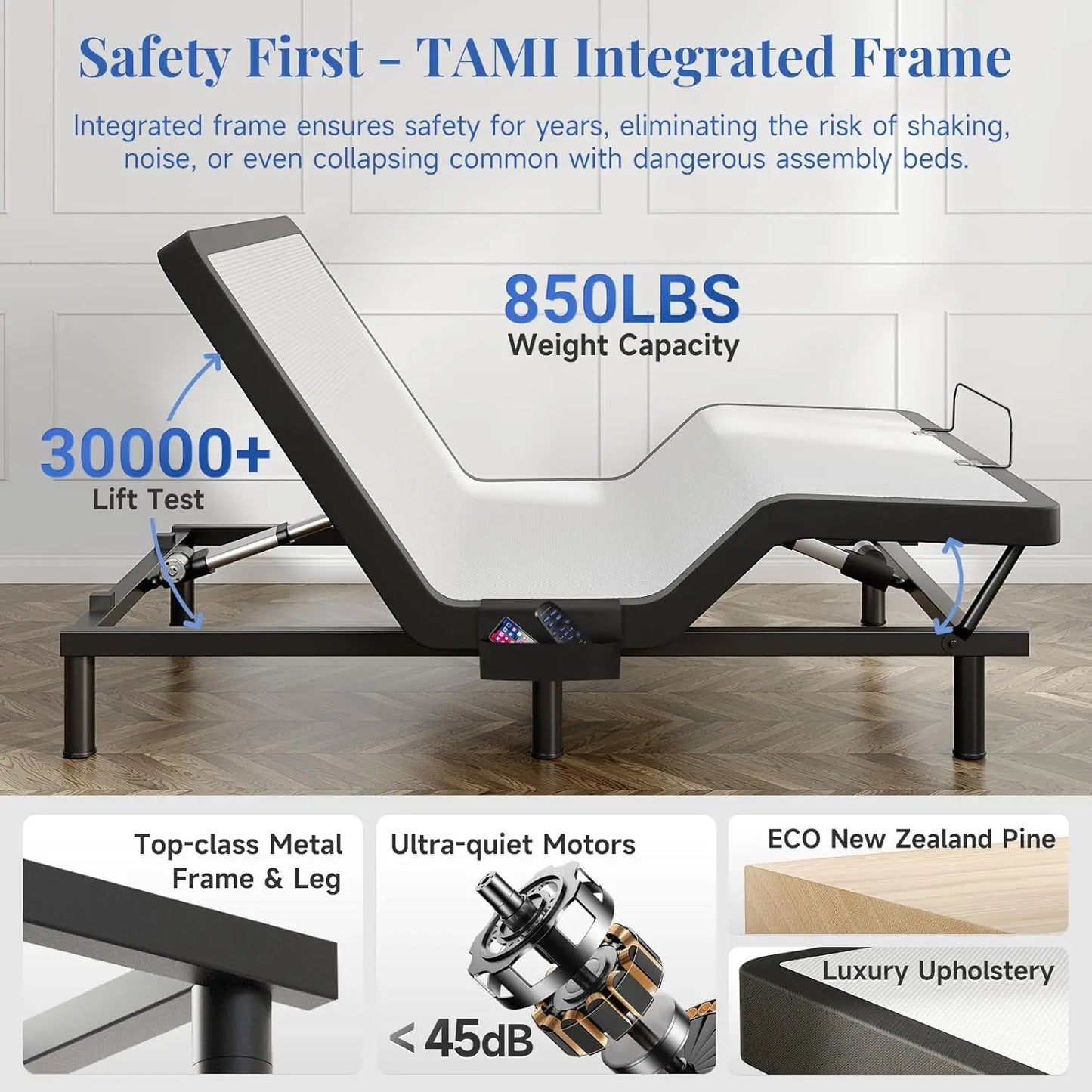 T600 Queen Size Adjustable Bed Frame with Remote & Massage – Electric Base with Zero Gravity, Dual USB Ports & Side Storage Pockets