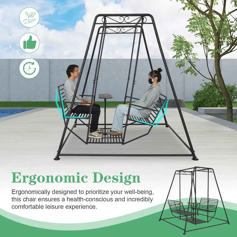 4-Seat Outdoor Swing – Heavy-Duty Patio Swing Chair with Backrest, Table, and Sturdy Steel Frame