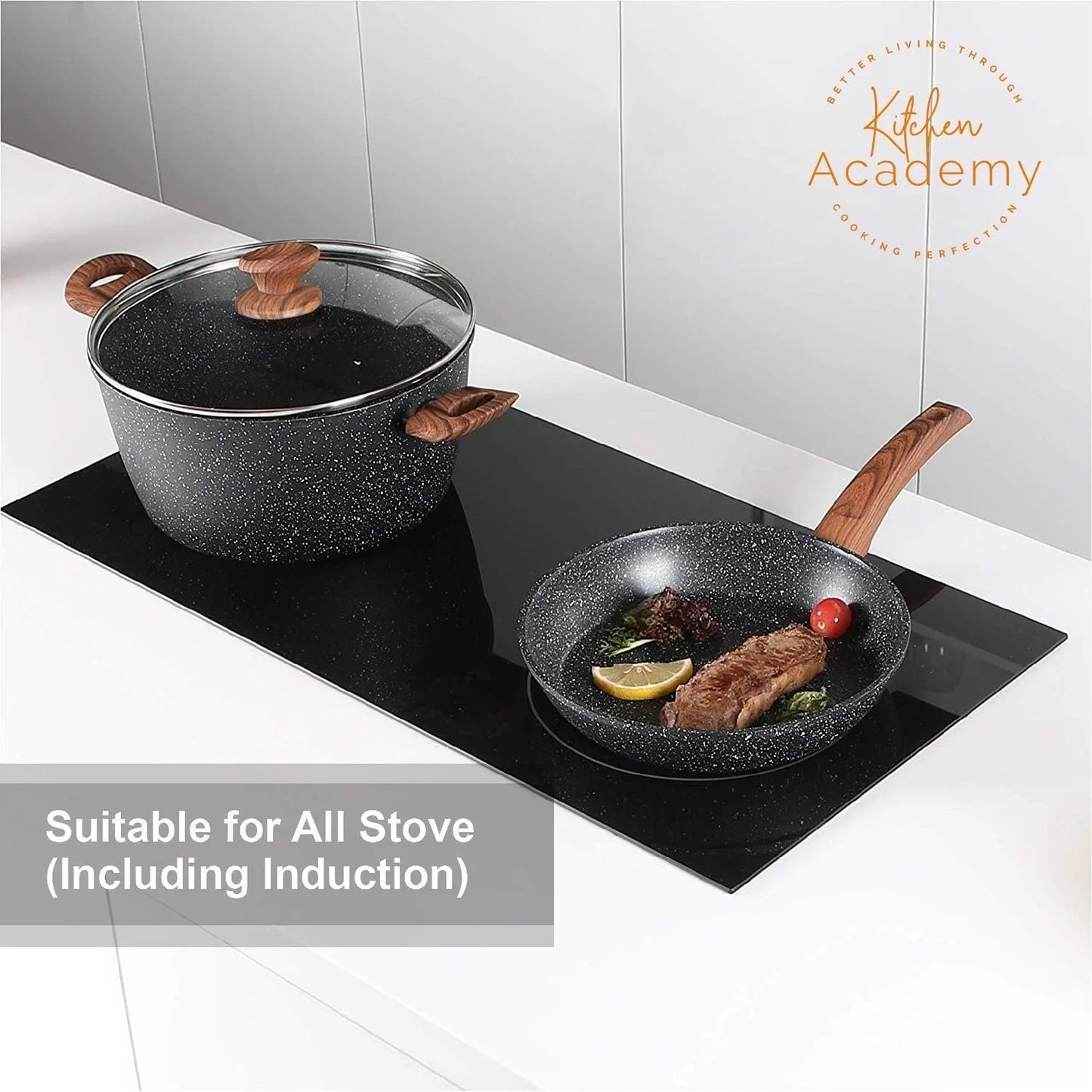 17-Piece Granite Induction Cookware Set – Nonstick Pots and Pans Set with Cooking Utensils, Durable Non-Toxic Kitchen Cookware for All Stovetops