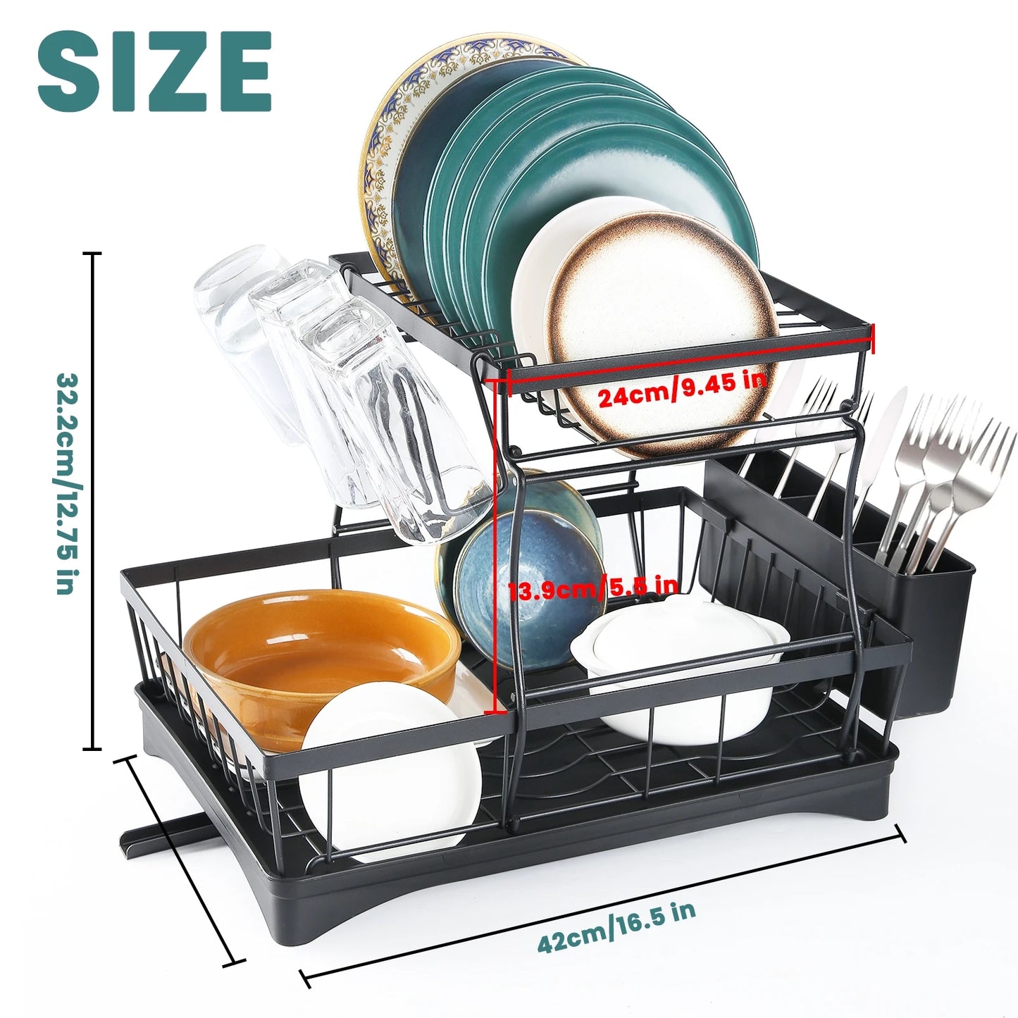 Large 2-Tier Dish Drying Rack – Removable High-Capacity Kitchen Countertop Dish Drainer
