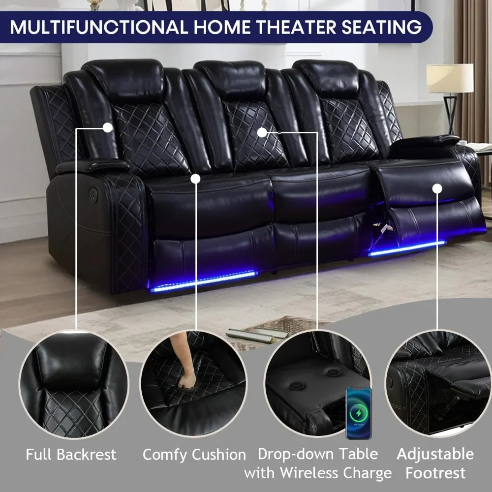 Theater Style Power Leather Recliner and Sofa Set with USB Ports and Storage Console