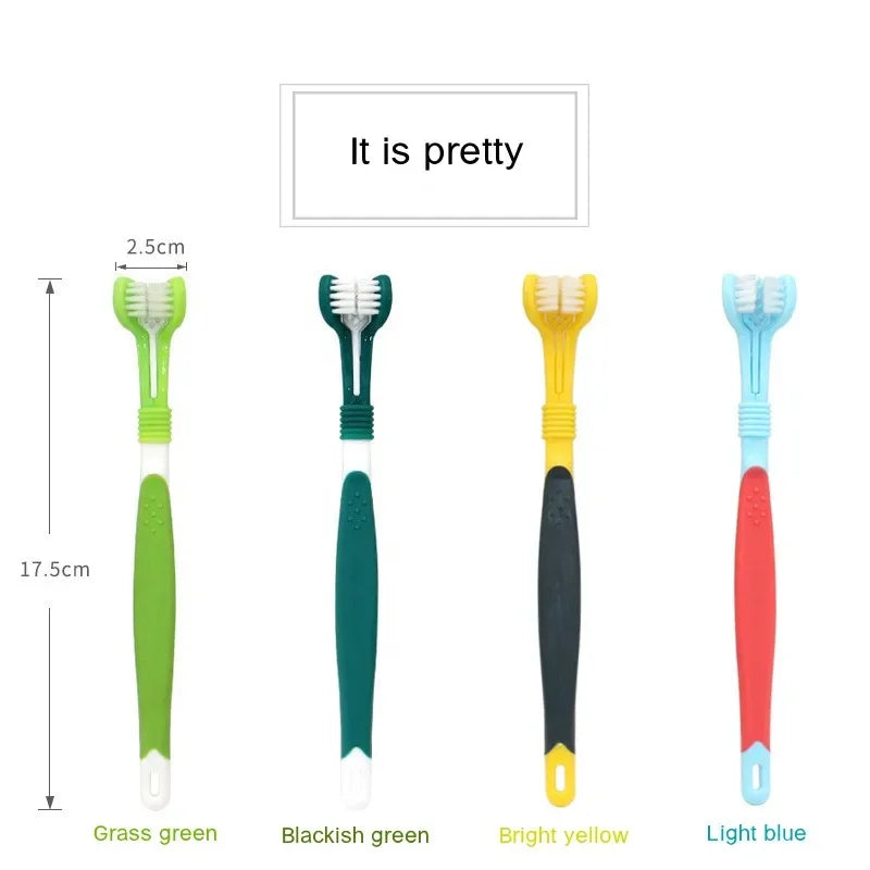 3-Sided Pet  Plastic Toothbrush - Easy Bad Breath & Tartar Removal for Dogs & Cats