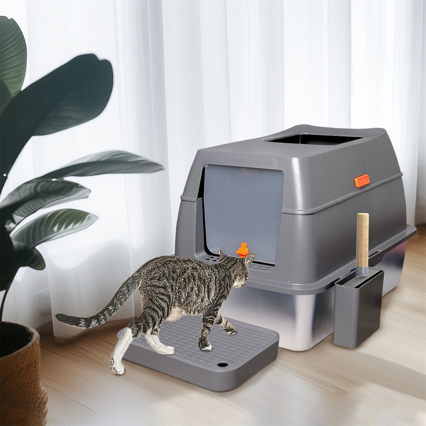 Enclosed Stainless Steel Cat Litter Box with Lid – Extra Large High-Walled Metal Tray for Big Cats & Kittens