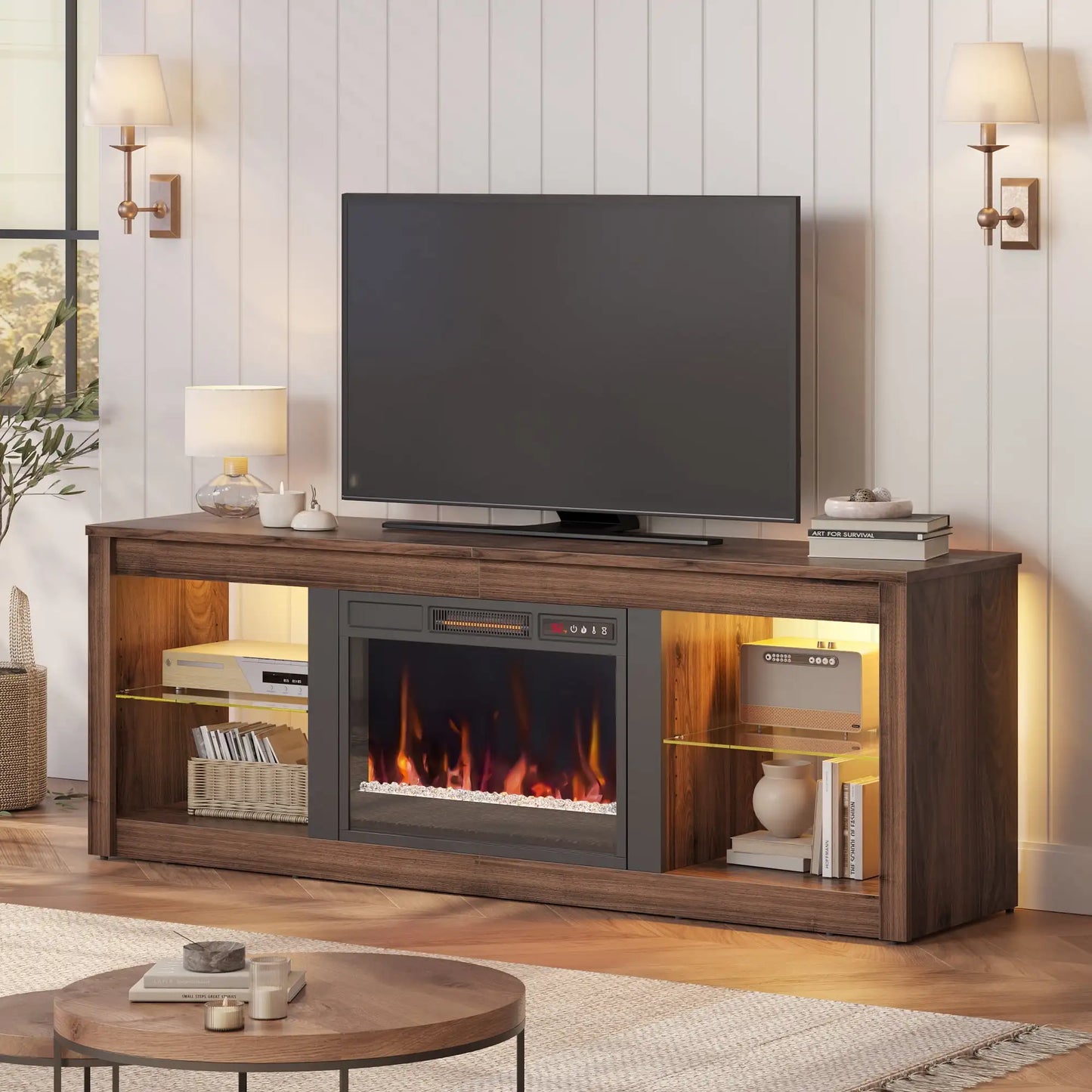 White Marble Electric 7 Color LED Fireplace TV Stand for TVs up to 70",