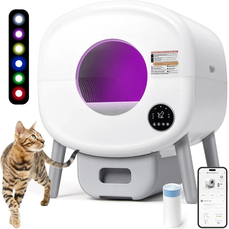 🚽 Extra Large Automatic Self-Cleaning Litter Box – App-Controlled, Odor-Free Smart Cat Box for Multiple Cats with Ambient Light & Hygienic Waste Disposal