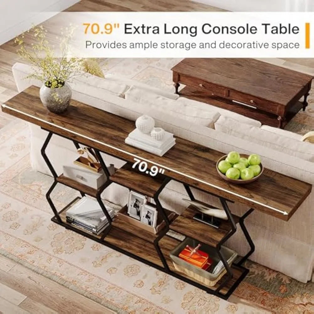 Extra Long Console Table with Shelves and Storage