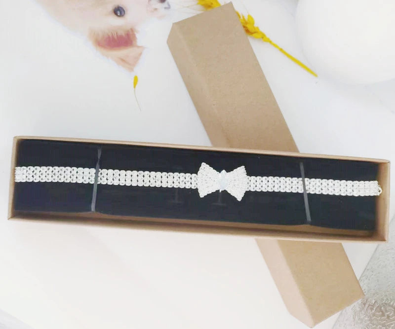 Zircon Bow Tie Dog & Cat Collar – Rose Gold Adjustable Pet Necklace with Lobster Clasp & Gift Box | Elegant All-Season Accessory