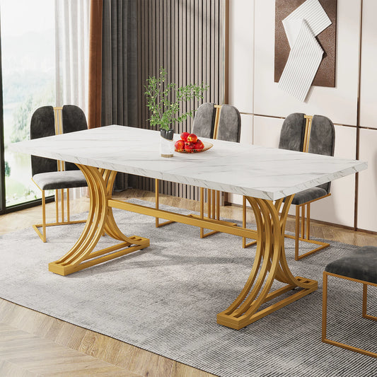 Tribesigns 63-Inch Rectangular Dining Table for 4-6 – Modern Kitchen Table with Faux Marble Top, White Finish