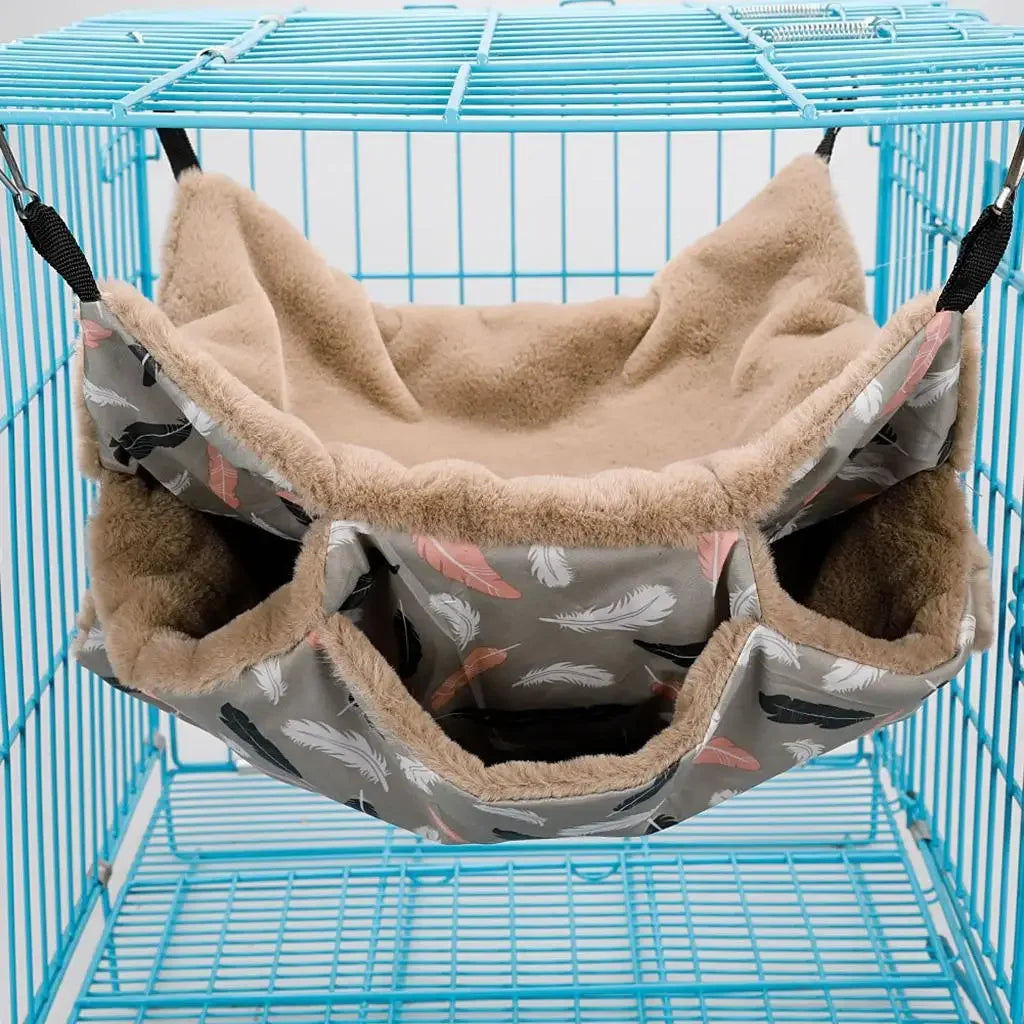 3-Layer Hanging Hammock Bed for Small Animals – Soft Plush Cage Accessory for Hamsters, Guinea Pigs, Rats, Ferrets, Chinchillas, and More (40x40cm)