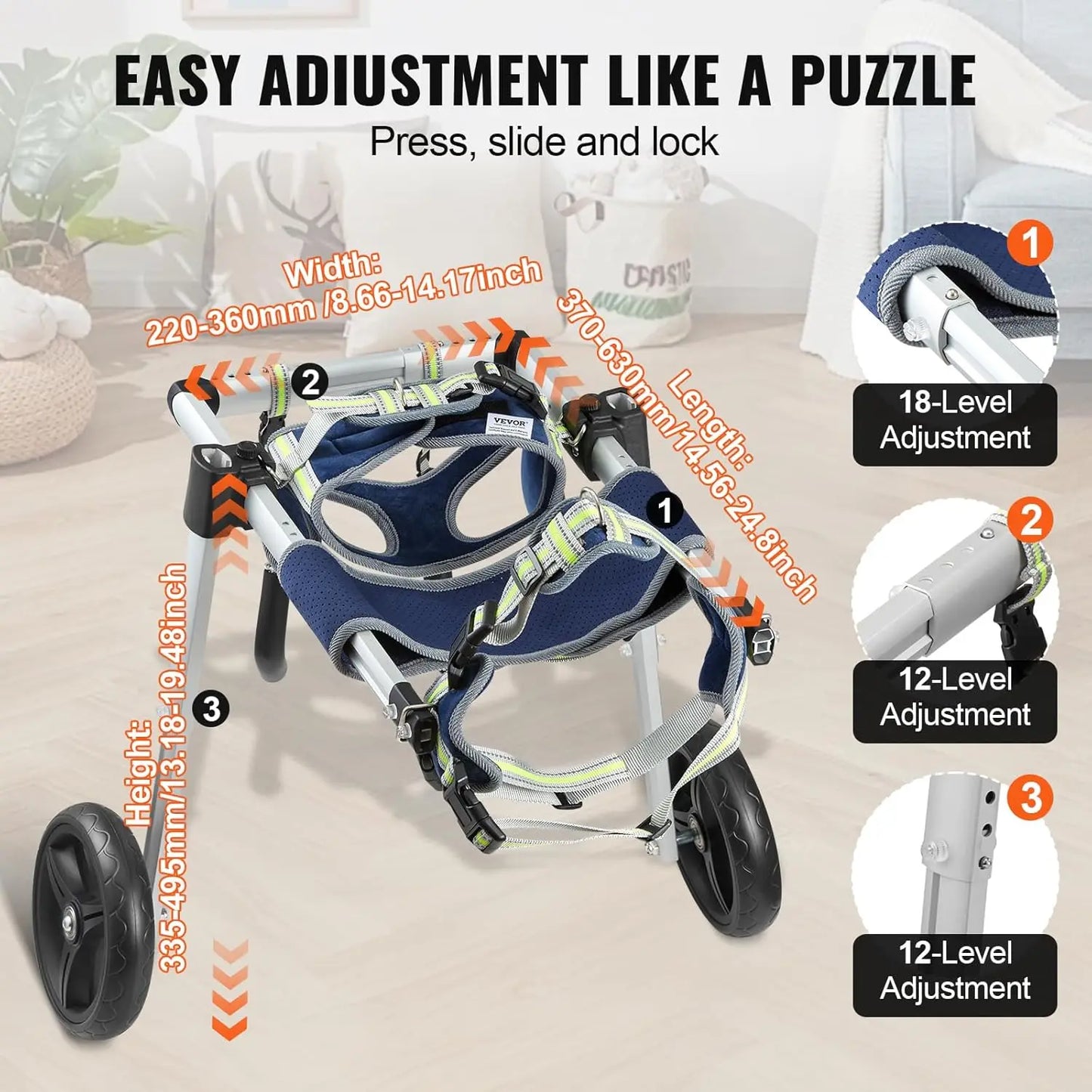 Lightweight & Adjustable Dog 2 Wheel Wheelchair for Back Legs
