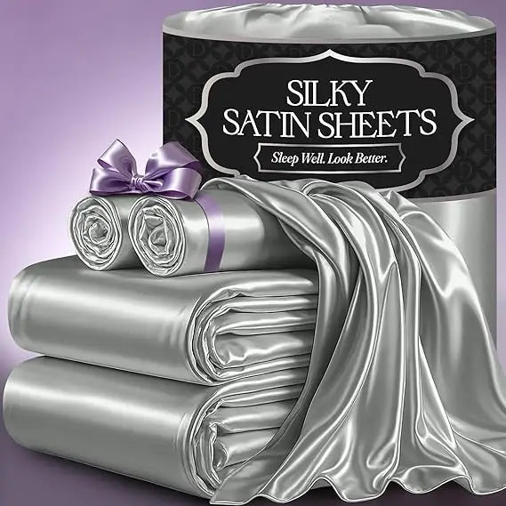 Satin Bed Sheets – 4-Piece Luxury Silky King Size Bedding Set, Softer Than Silk, Wrinkle-Free with 15” Deep Pocket Fitted Sheet