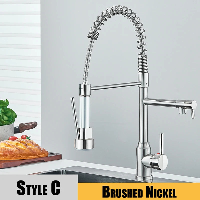Black Pull Down Kitchen Faucet – 2-Mode Dual Spout Hot & Cold Water Mixer, 360° Swivel, Deck-Mounted Flexible Sink Tap