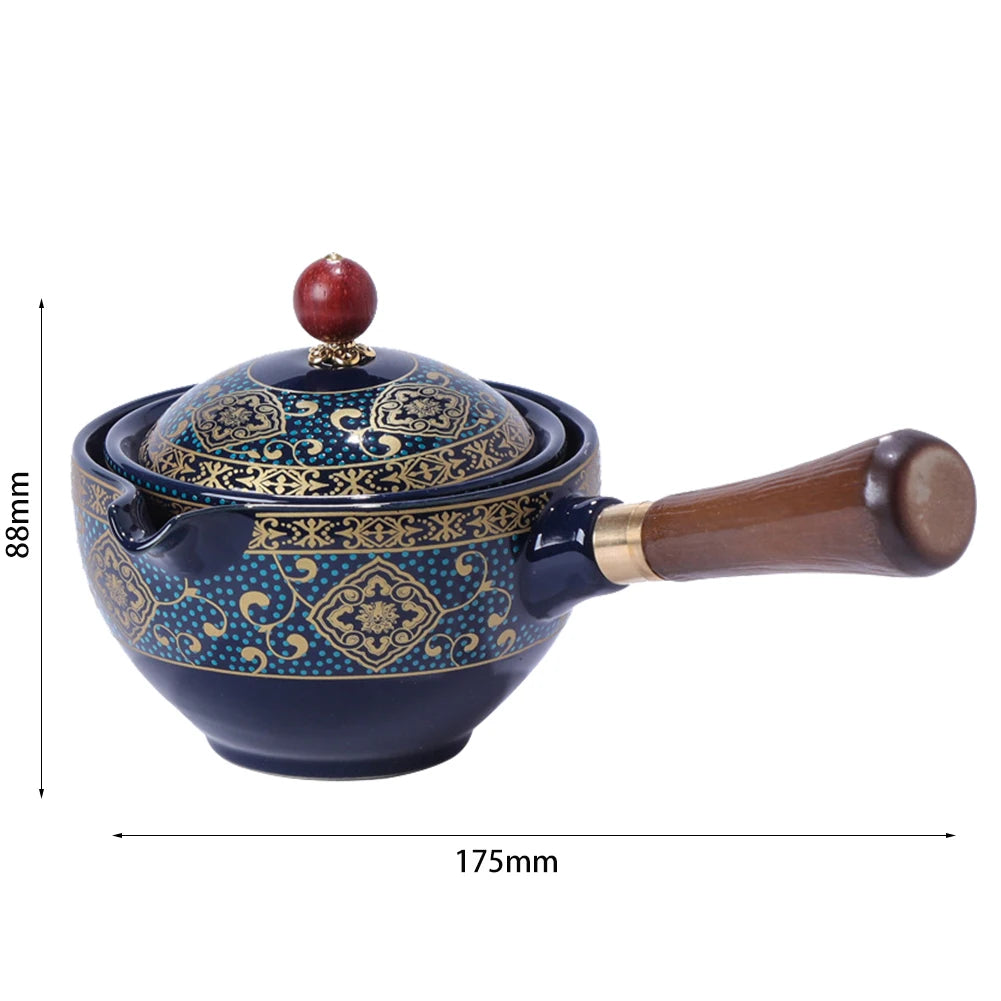 Portable Chinese Gong Fu Tea Set – 360° Rotating Semi-Automatic Ceramic Teapot with Infuser, Compact Teaware for Home, Office & Travel
