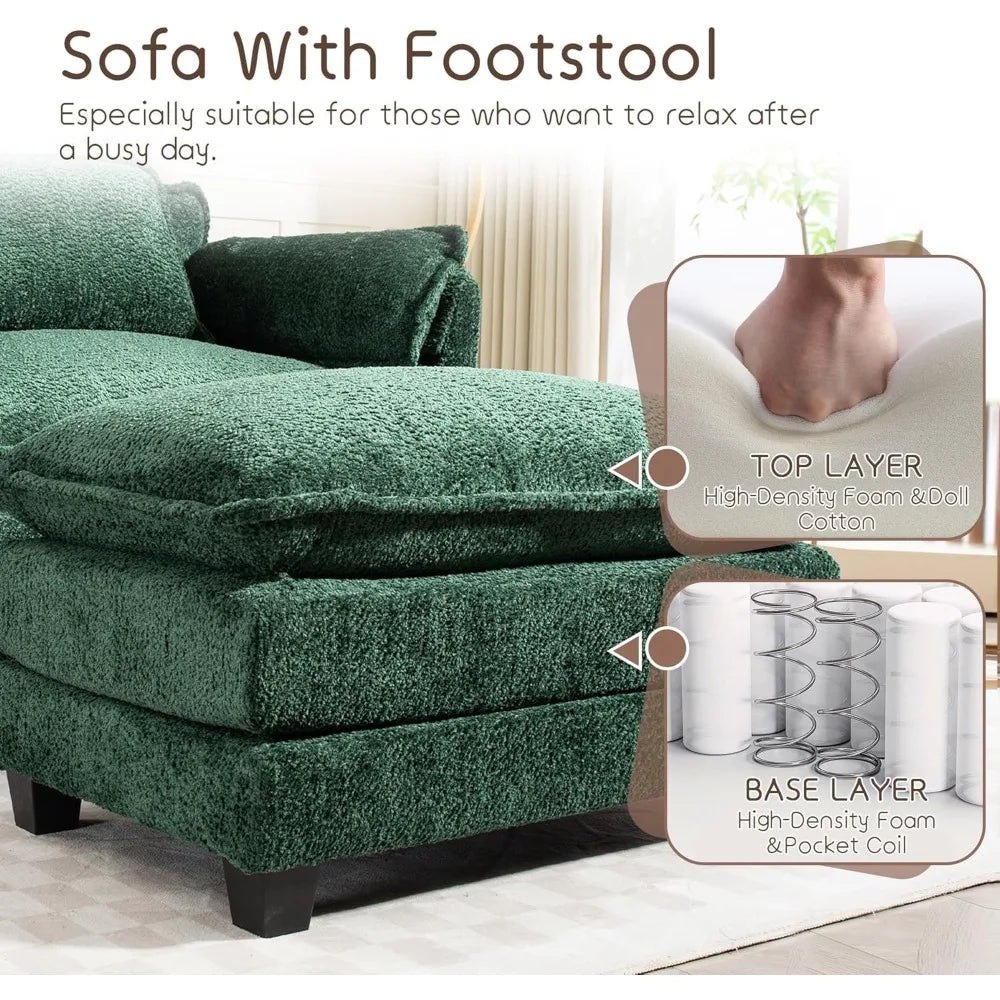 Oversized Boucle Accent Chair with Storage Ottoman – Cozy Double Cushion Reading Armchair, Deep Seating Lounge Chair for Living Room, Bedroom, or Apartment