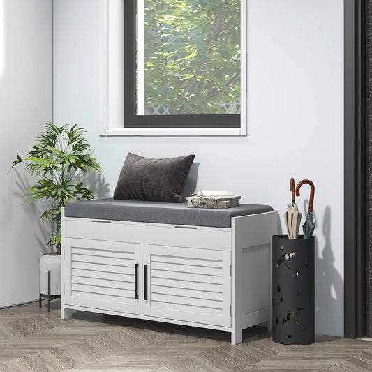 Entryway Shoe Bench with Cushion and Hidden Compartments
